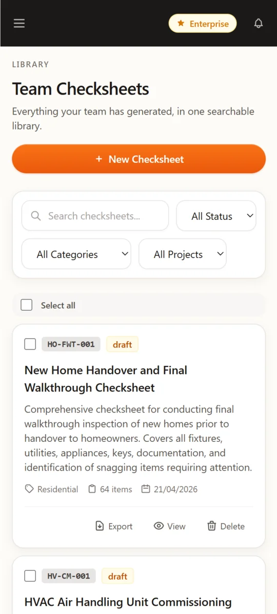 Your checksheet library