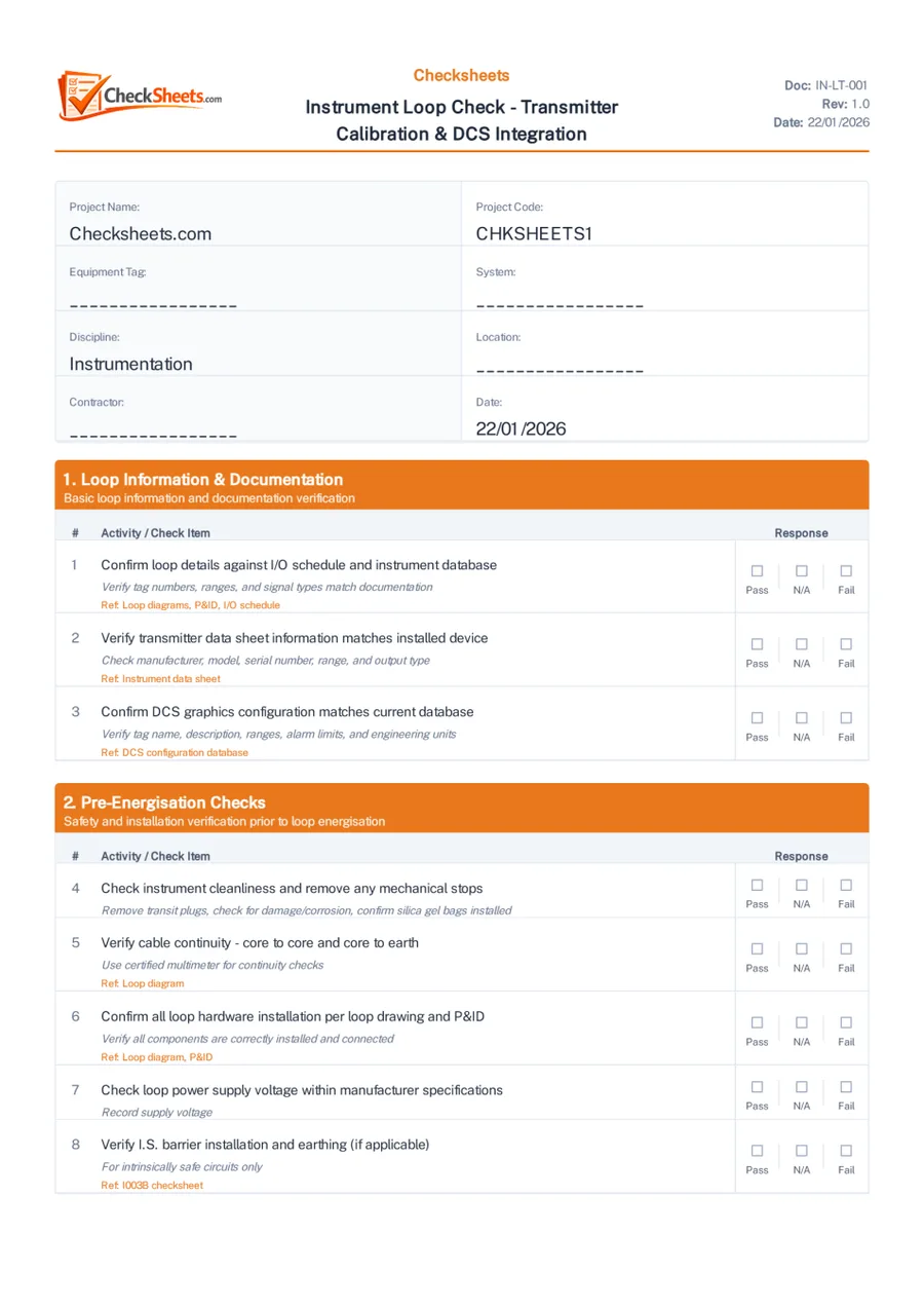 Instrumentation — loop check & calibration